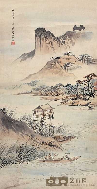 吴镜汀 戊寅（1938）年作 赤壁游 立轴 66×34cm
